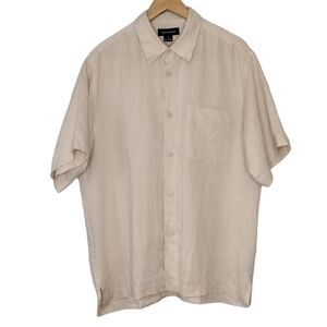Toscano 100% Linen Men's Short Sleeve Front Button Down Shirt Sz M